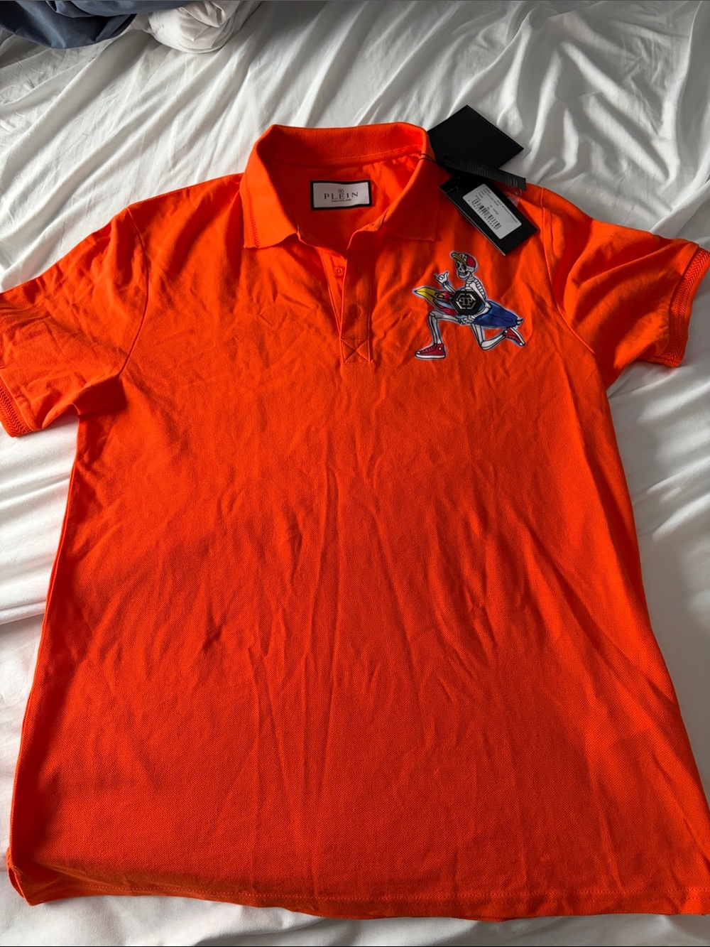 Philipp Plein Bright Orange Polo with Embroidered Graphic